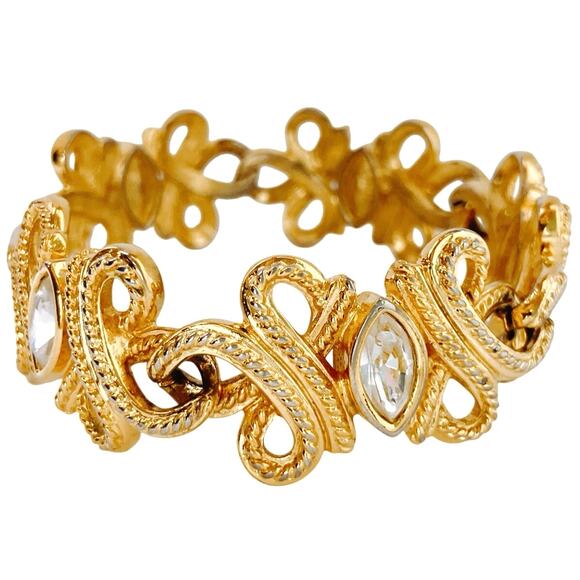Vintage Swarovski Swan Signed Gold Tone Marquise Crystal Link Bracelet 1990s - Picture 1 of 13